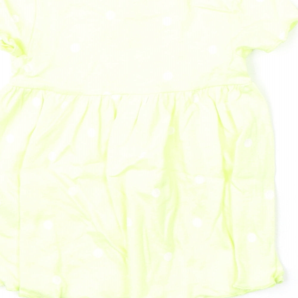 Marks and Spencer Girls Yellow Polka Dot Cotton A-Line Size 0-3 Months Round Neck Snap