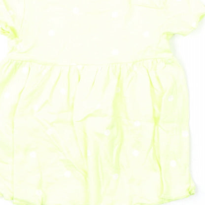 Marks and Spencer Girls Yellow Polka Dot Cotton A-Line Size 0-3 Months Round Neck Snap