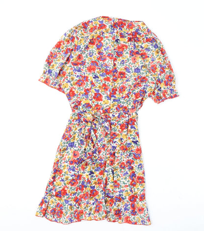 Missguided Womens Multicoloured Floral Polyester A-Line Size 10 V-Neck Zip - Belt Included
