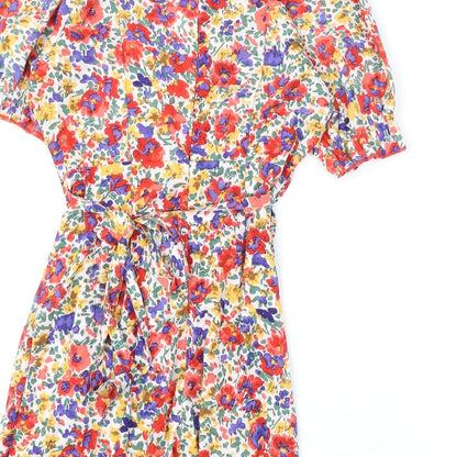 Missguided Womens Multicoloured Floral Polyester A-Line Size 10 V-Neck Zip - Belt Included