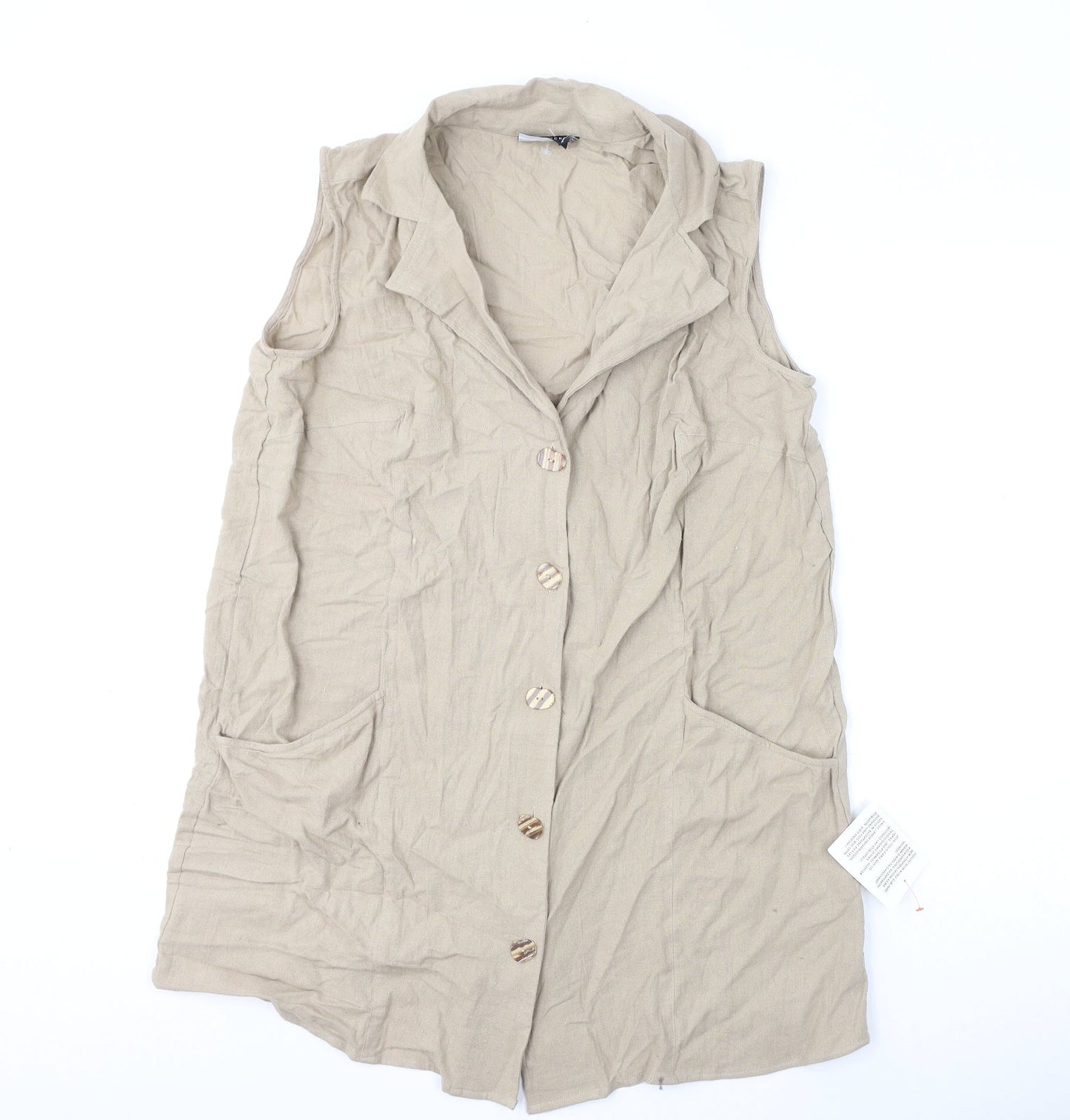 ASOS Womens Beige 100% Cotton A-Line Size 16 Collared Button