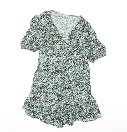 Miss Selfridge Womens Multicoloured Floral Viscose A-Line Size 10 V-Neck Button