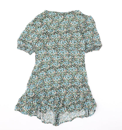 Miss Selfridge Womens Multicoloured Floral Viscose A-Line Size 10 V-Neck Button