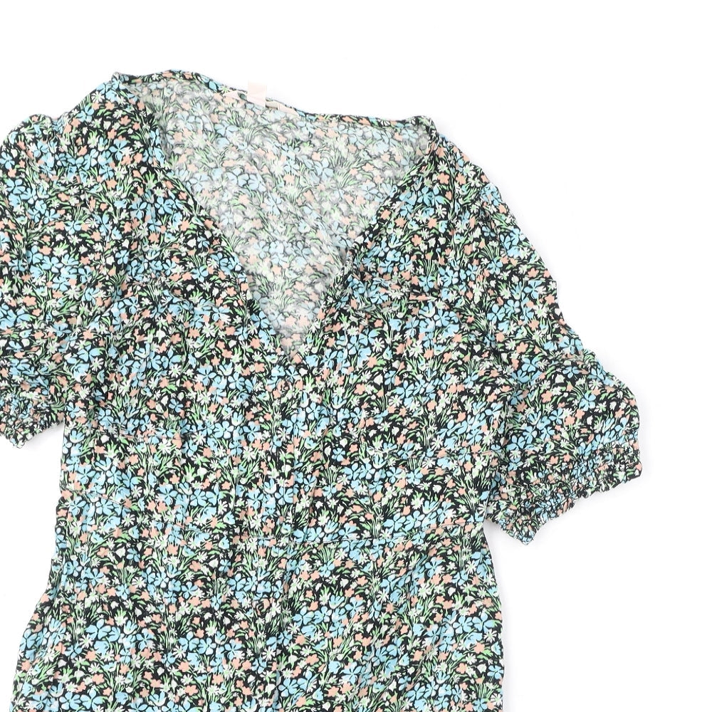 Miss Selfridge Womens Multicoloured Floral Viscose A-Line Size 10 V-Neck Button