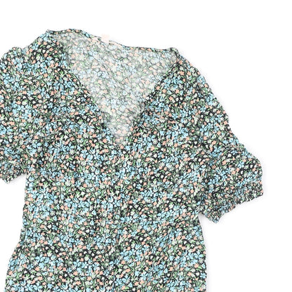 Miss Selfridge Womens Multicoloured Floral Viscose A-Line Size 10 V-Neck Button
