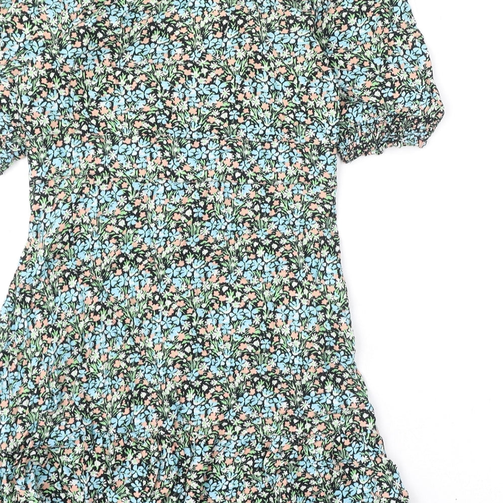 Miss Selfridge Womens Multicoloured Floral Viscose A-Line Size 10 V-Neck Button