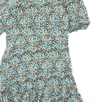 Miss Selfridge Womens Multicoloured Floral Viscose A-Line Size 10 V-Neck Button