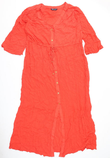 Marks and Spencer Womens Red Viscose A-Line Size 18 V-Neck Button