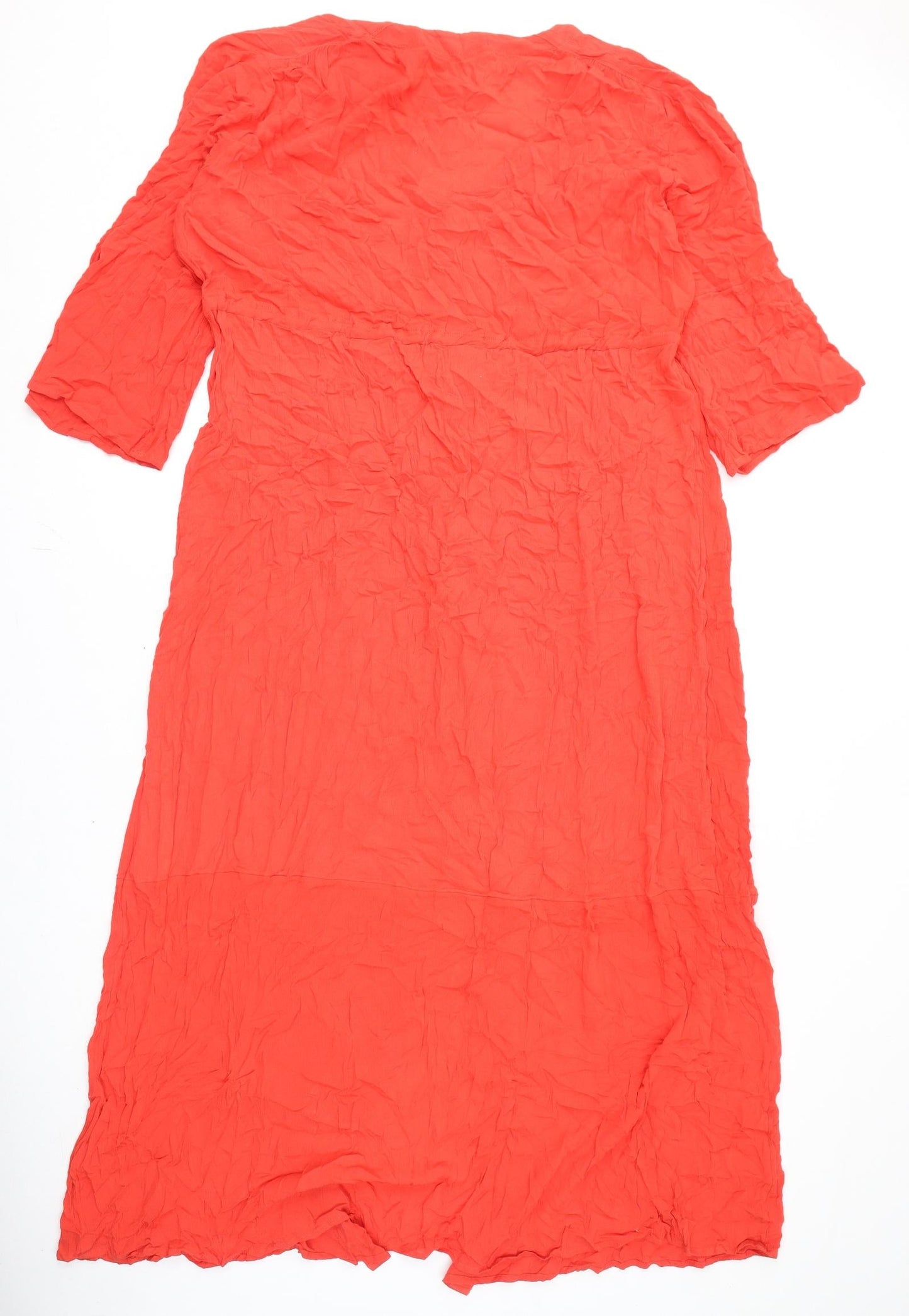 Marks and Spencer Womens Red Viscose A-Line Size 18 V-Neck Button