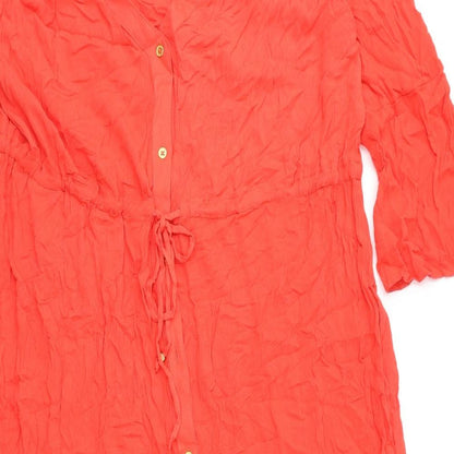 Marks and Spencer Womens Red Viscose A-Line Size 18 V-Neck Button