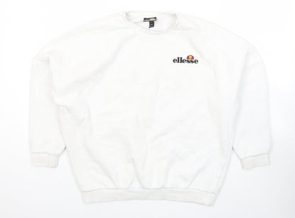 ellesse Womens White Cotton Pullover Sweatshirt Size 6 Pullover - Logo
