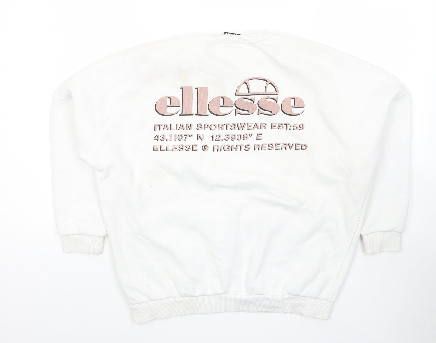 ellesse Womens White Cotton Pullover Sweatshirt Size 6 Pullover - Logo
