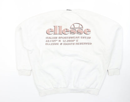 ellesse Womens White Cotton Pullover Sweatshirt Size 6 Pullover - Logo