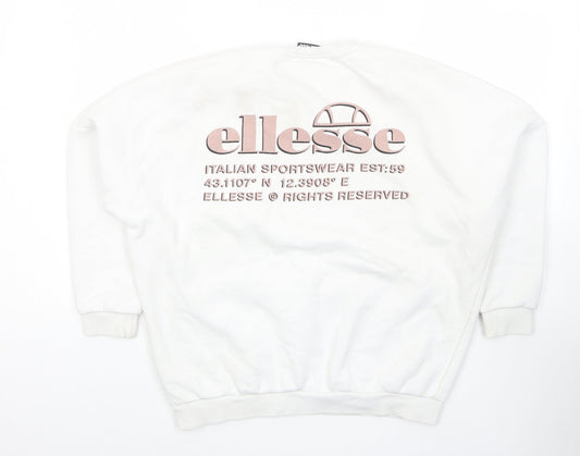 ellesse Womens White Cotton Pullover Sweatshirt Size 6 Pullover - Logo