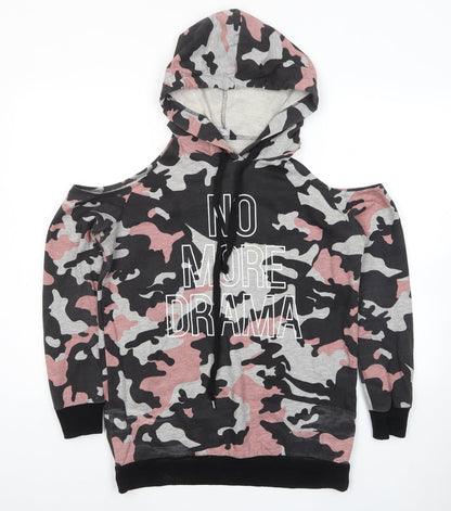Select Womens Multicoloured Camouflage Cotton Pullover Hoodie Size 12 Pullover - No More Drama Cold Shoulder