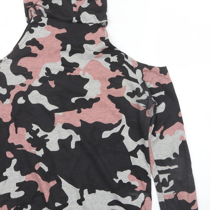 Select Womens Multicoloured Camouflage Cotton Pullover Hoodie Size 12 Pullover - No More Drama Cold Shoulder