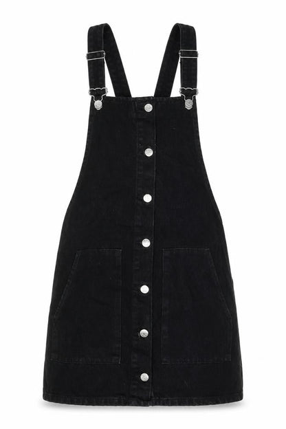 Zara Womens Black Cotton Pinafore/Dungaree Dress Size XS Square Neck Button