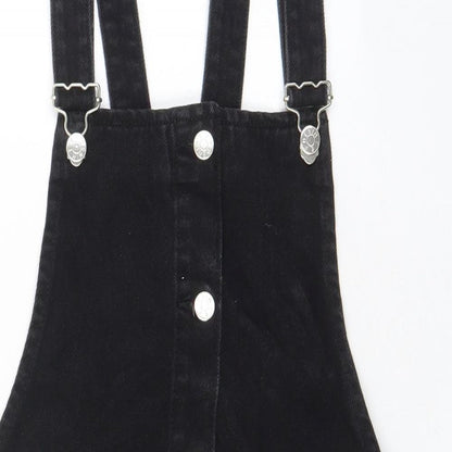 Zara Womens Black Cotton Pinafore/Dungaree Dress Size XS Square Neck Button