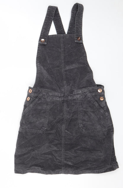 George Girls Grey Cotton Pinafore/Dungaree Dress Size 11-12 Years Square Neck Button