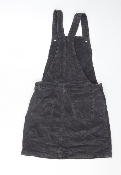 George Girls Grey Cotton Pinafore/Dungaree Dress Size 11-12 Years Square Neck Button