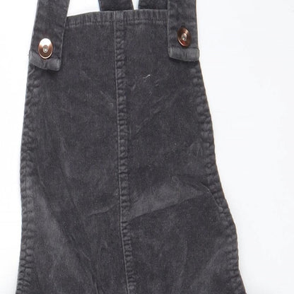 George Girls Grey Cotton Pinafore/Dungaree Dress Size 11-12 Years Square Neck Button