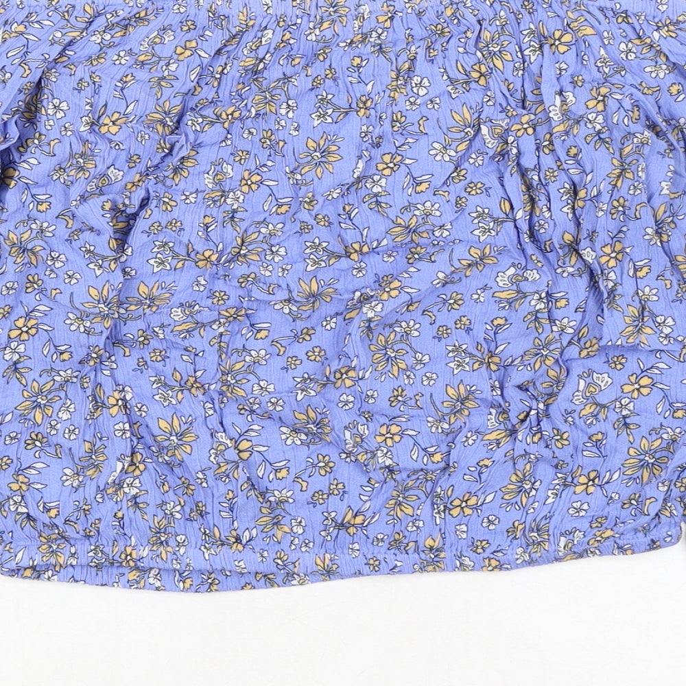 Marks and Spencer Girls Blue Floral Viscose Basic Blouse Size 12-13 Years Square Neck - Cold Shoulder