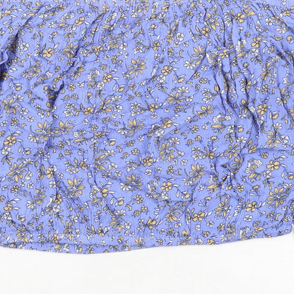 Marks and Spencer Girls Blue Floral Viscose Basic Blouse Size 12-13 Years Square Neck - Cold Shoulder