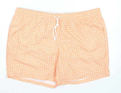 Marks and Spencer Mens Orange Geometric Polyester Bermuda Shorts Size 2XL Regular Drawstring - Inside Leg 5.5