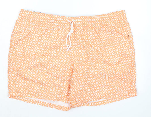 Marks and Spencer Mens Orange Geometric Polyester Bermuda Shorts Size 2XL Regular Drawstring - Inside Leg 5.5