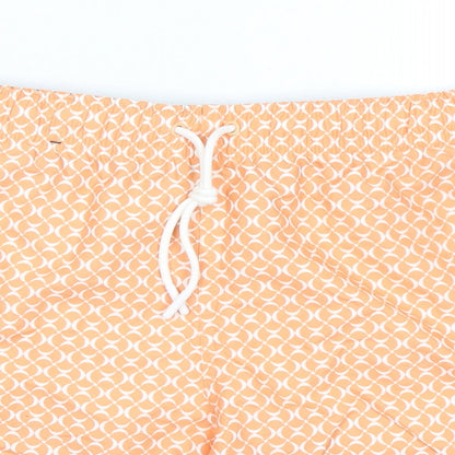 Marks and Spencer Mens Orange Geometric Polyester Bermuda Shorts Size 2XL Regular Drawstring - Inside Leg 5.5