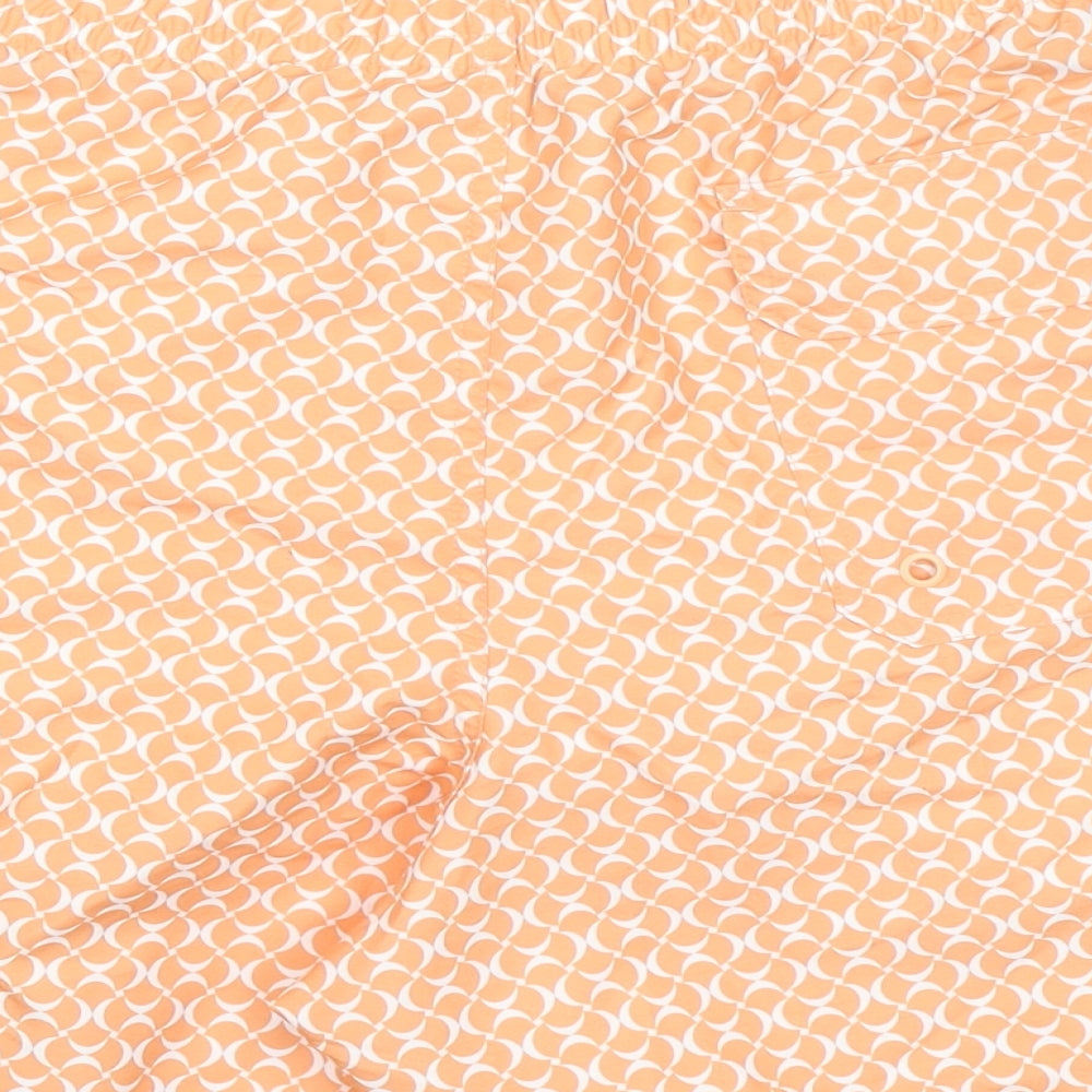 Marks and Spencer Mens Orange Geometric Polyester Bermuda Shorts Size 2XL Regular Drawstring - Inside Leg 5.5
