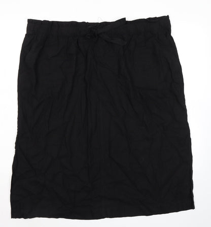 Marks and Spencer Womens Black Linen A-Line Skirt Size 24 - Elasticated Waist