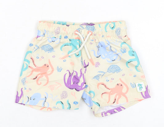 Marks and Spencer Baby Multicoloured 100% Polyester Cropped Trousers Size 6-9 Months Drawstring - Octopus, Swim Shorts