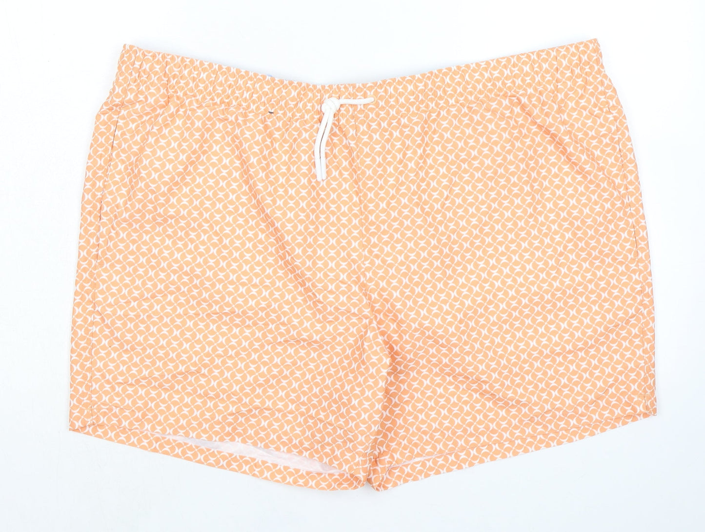 Marks and Spencer Mens Orange Geometric Polyester Bermuda Shorts Size 3XL Regular Drawstring - Inside Leg 5in