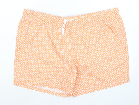 Marks and Spencer Mens Orange Geometric Polyester Bermuda Shorts Size 3XL Regular Drawstring - Inside Leg 5in