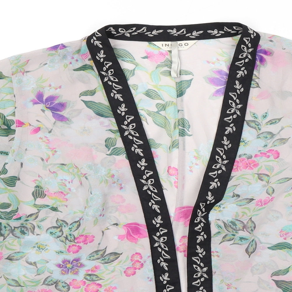 Indigo Womens Multicoloured Floral Polyester Kimono Blouse Size 12 V-Neck - Sheer