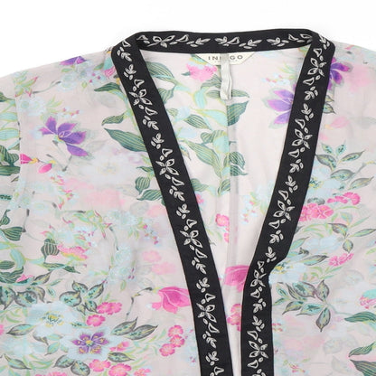 Indigo Womens Multicoloured Floral Polyester Kimono Blouse Size 12 V-Neck - Sheer