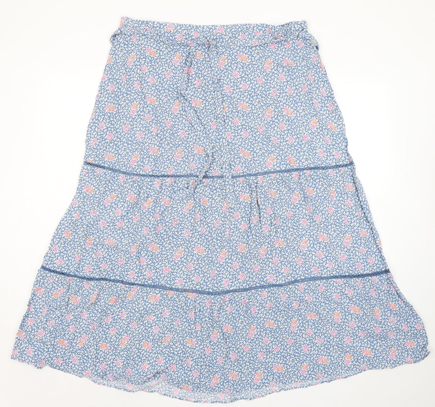 Marks and Spencer Womens Blue Floral Viscose Peasant Skirt Size 20 Zip - Belted