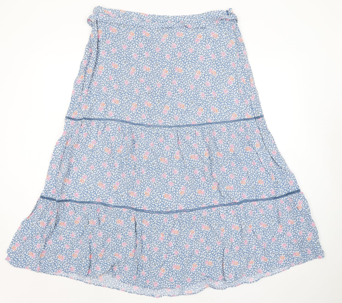 Marks and Spencer Womens Blue Floral Viscose Peasant Skirt Size 20 Zip - Belted