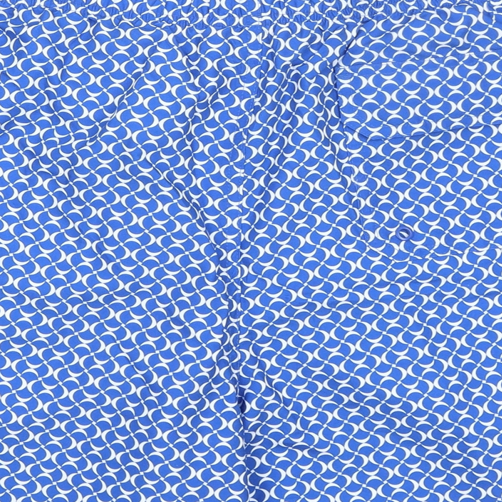 Marks and Spencer Mens Blue Geometric Polyester Bermuda Shorts Size 3XL L6 in Regular Drawstring - Swim Shorts