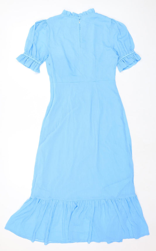 Finery Womens Blue Polyester A-Line Size 10 Mock Neck Zip