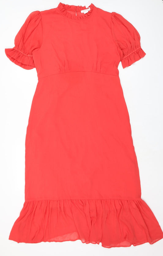 Finery Womens Red Polyester A-Line Size 16 Mock Neck Zip - High Empire Line