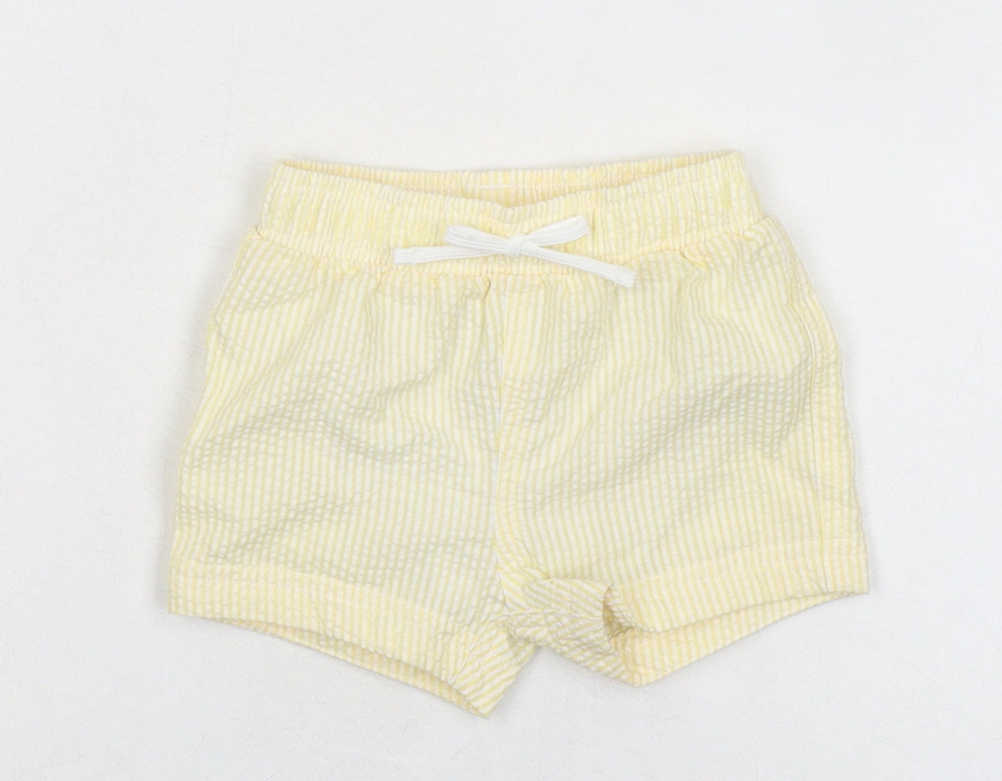 Marks and Spencer Baby Yellow Striped Cotton Cropped Trousers Size 0-3 Months Drawstring