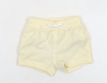 Marks and Spencer Baby Yellow Striped Cotton Cropped Trousers Size 0-3 Months Drawstring