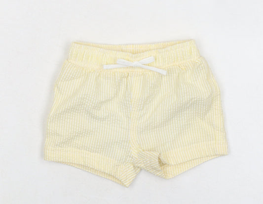 Marks and Spencer Baby Yellow Striped Cotton Cropped Trousers Size 0-3 Months Drawstring