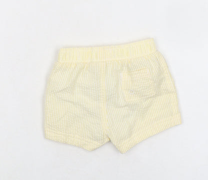 Marks and Spencer Baby Yellow Striped Cotton Cropped Trousers Size 0-3 Months Drawstring