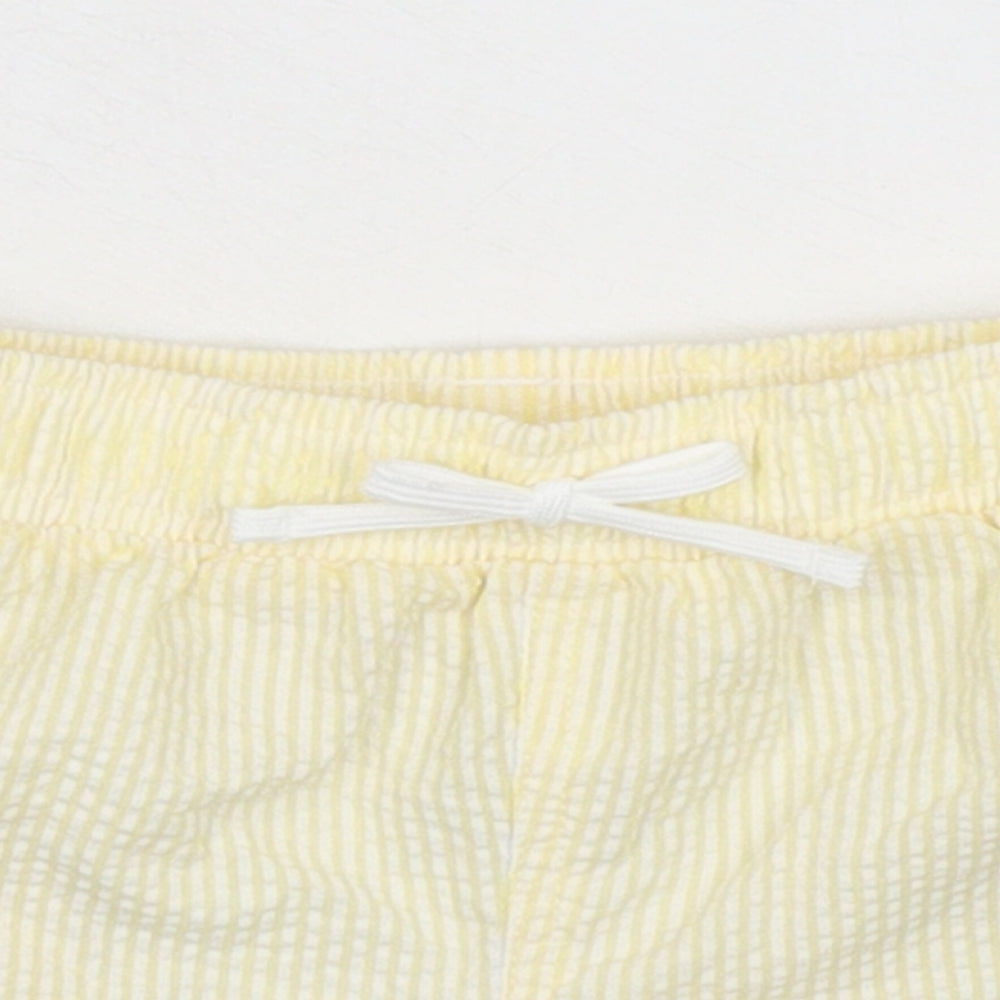 Marks and Spencer Baby Yellow Striped Cotton Cropped Trousers Size 0-3 Months Drawstring