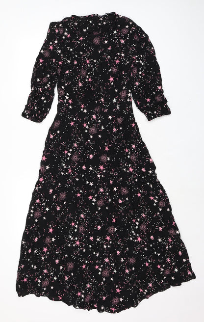 Marks and Spencer Womens Black Geometric Viscose A-Line Size 6 Round Neck Zip - Fireworks