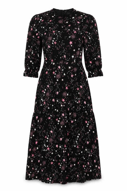 Marks and Spencer Womens Black Geometric Viscose A-Line Size 6 Round Neck Zip - Fireworks