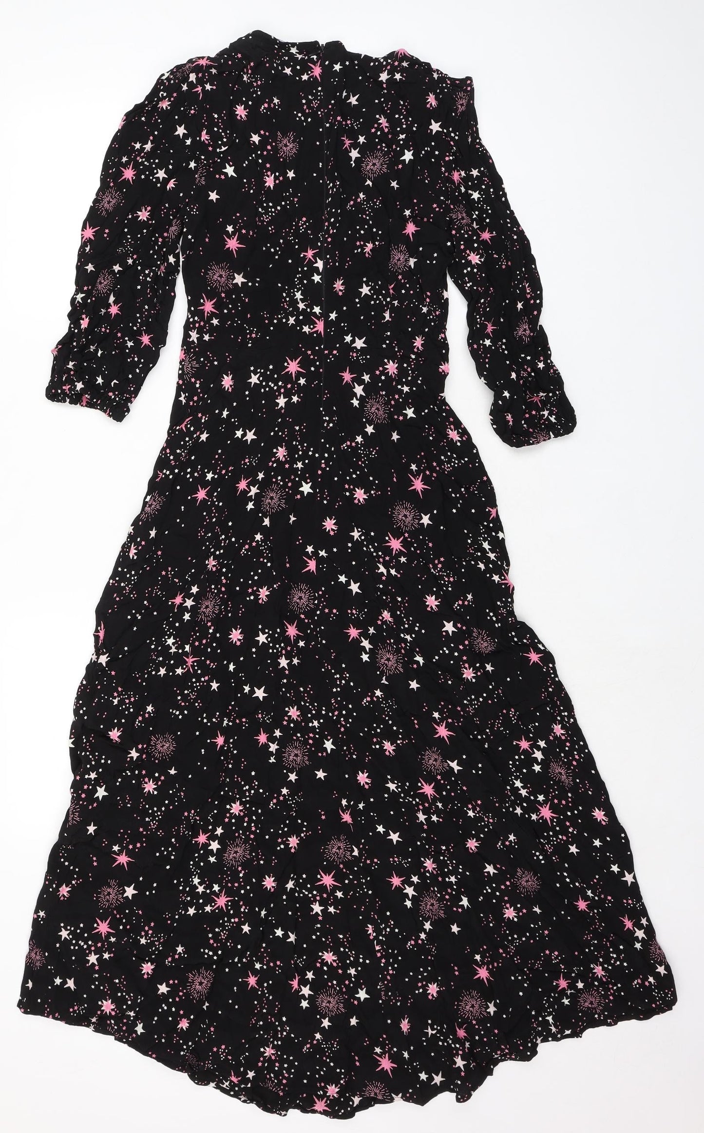 Marks and Spencer Womens Black Geometric Viscose A-Line Size 6 Round Neck Zip - Fireworks